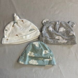 H&M - set of 3 baby hats - White, Gray, Blue